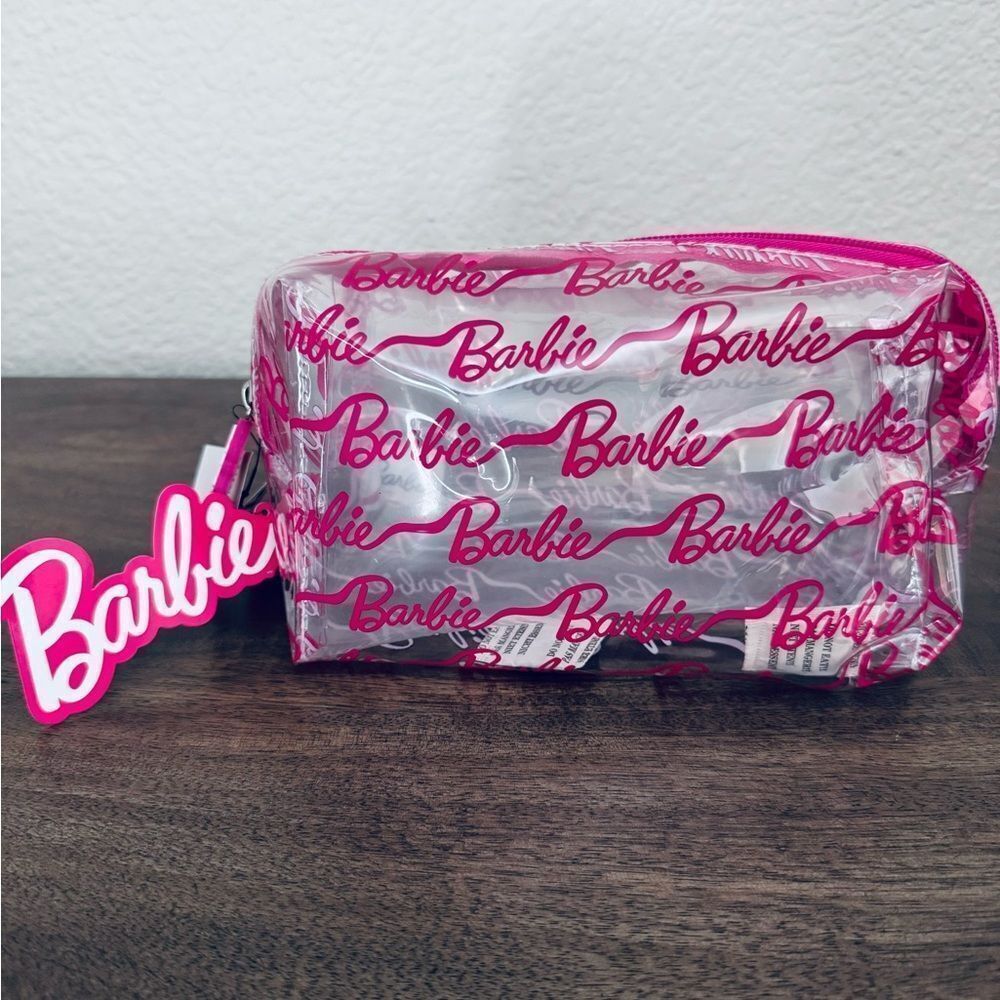 Barbie Clear Plastic Pink Logo Zipper Makeup Toiletry Storage Bag